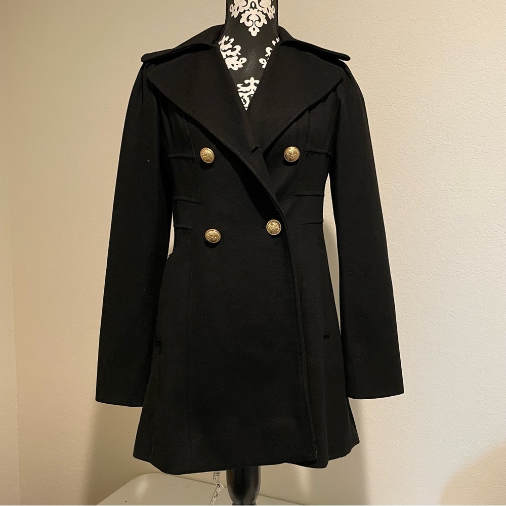 Guess Los Angeles 1981 Women’s Wool Black Pea Coat Jacket Size S